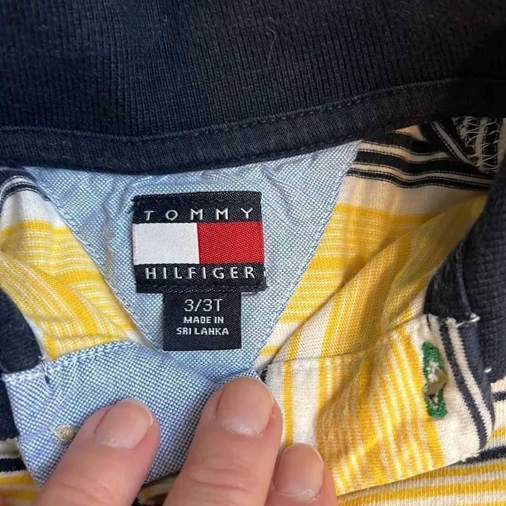 Tommy Hilfiger Boys Blue, White and Yellow Striped Polo Shirt Size 3/3T
